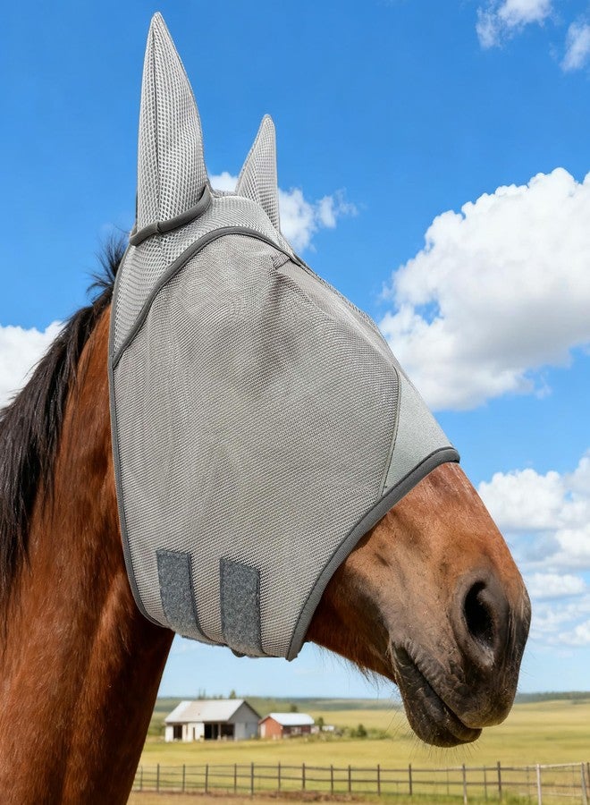 INKNOTE Horse Fly mask with Ears Half face UV Protection for Horses Adjustable Smooth fine mesh Horse Head mask Large Size Horses Accessories for Ranch Daily Training,Grey - Image 3